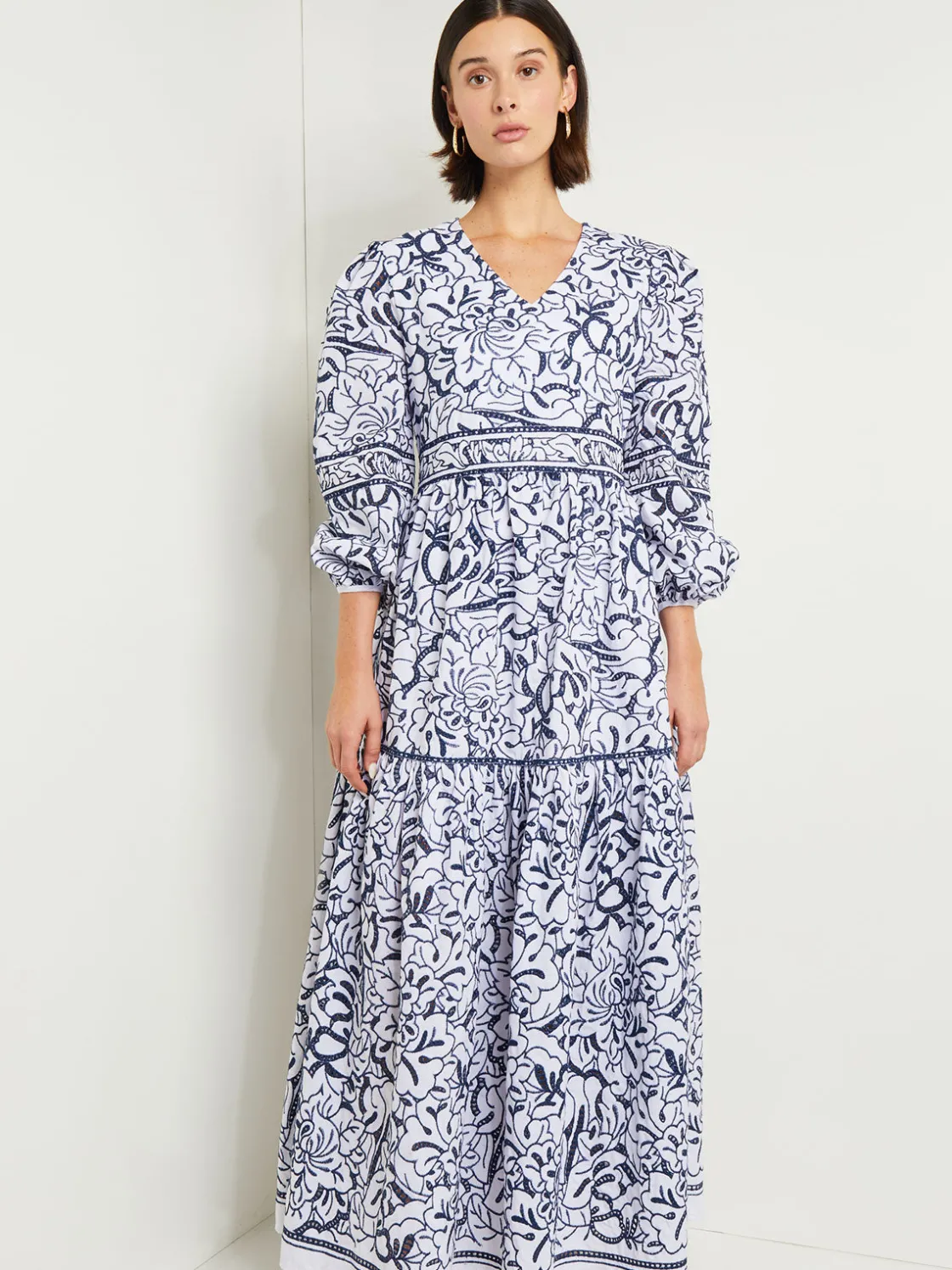 Misook Dresses|Embroidered Floral Cotton Maxi Dress