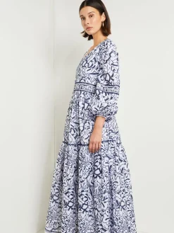 Misook Dresses|Embroidered Floral Cotton Maxi Dress