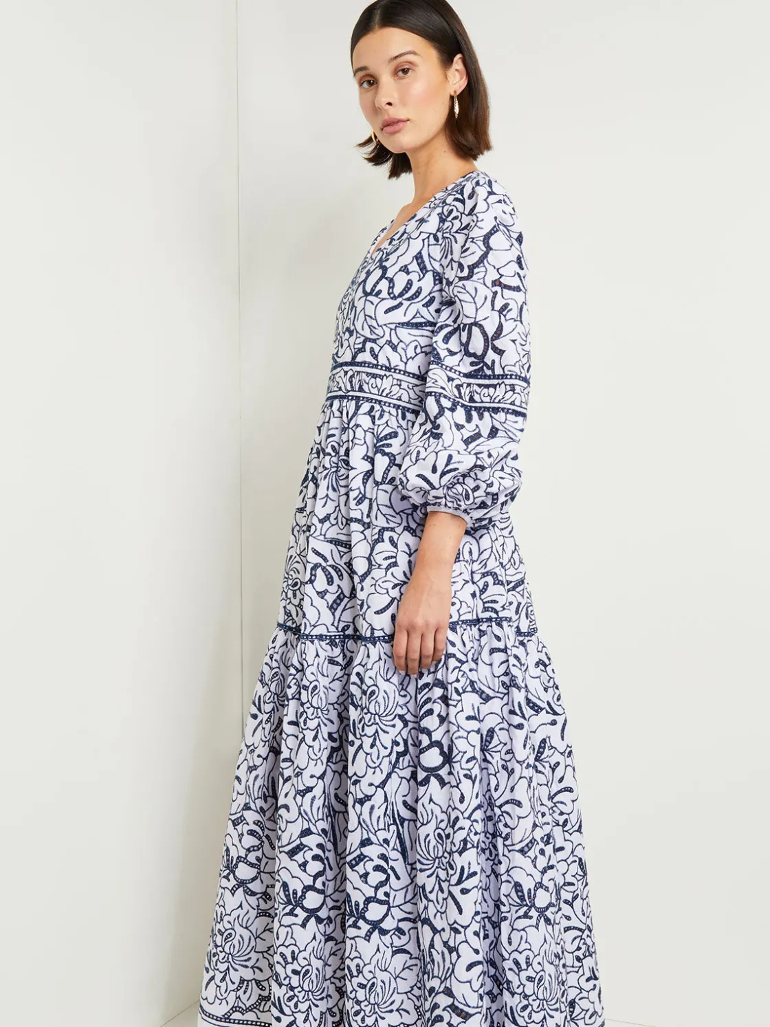 Misook Dresses|Embroidered Floral Cotton Maxi Dress