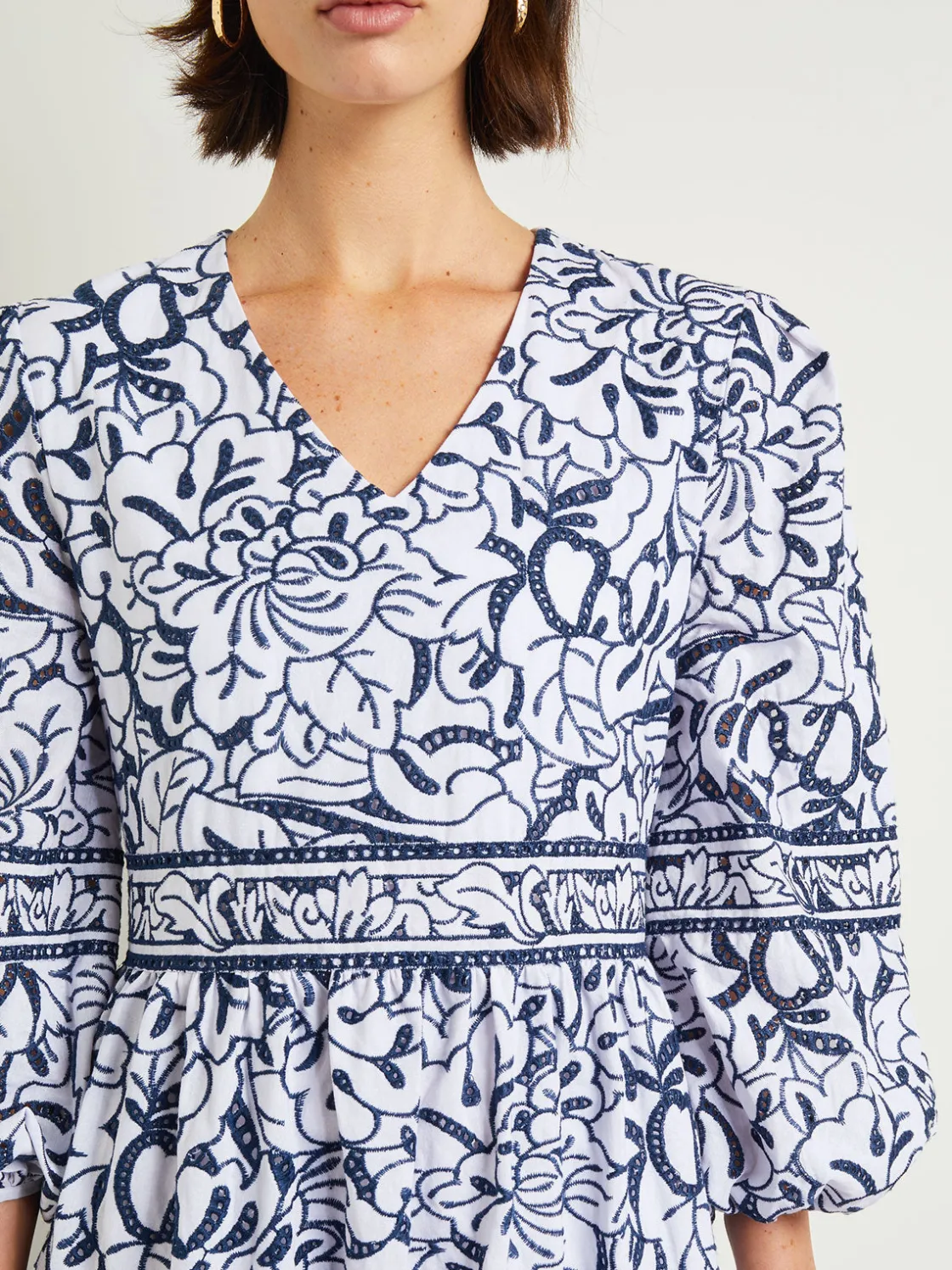 Misook Dresses|Embroidered Floral Cotton Maxi Dress