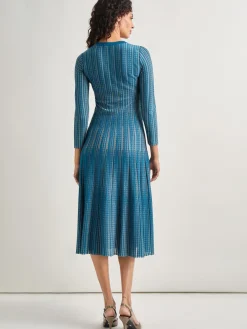 Misook Dresses|Fit-and-Flare Linear Textured Knit Midi Dress