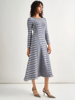 Misook Dresses|Fit-and-Flare Multi-Stitch Tweed Maxi Dress