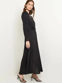 Misook Dresses|Fit-and-Flare Pleated Woven Maxi Dress