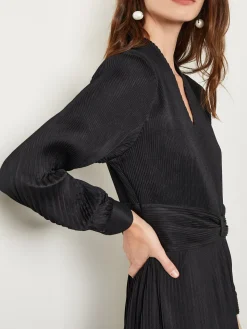 Misook Dresses|Fit-and-Flare Pleated Woven Maxi Dress