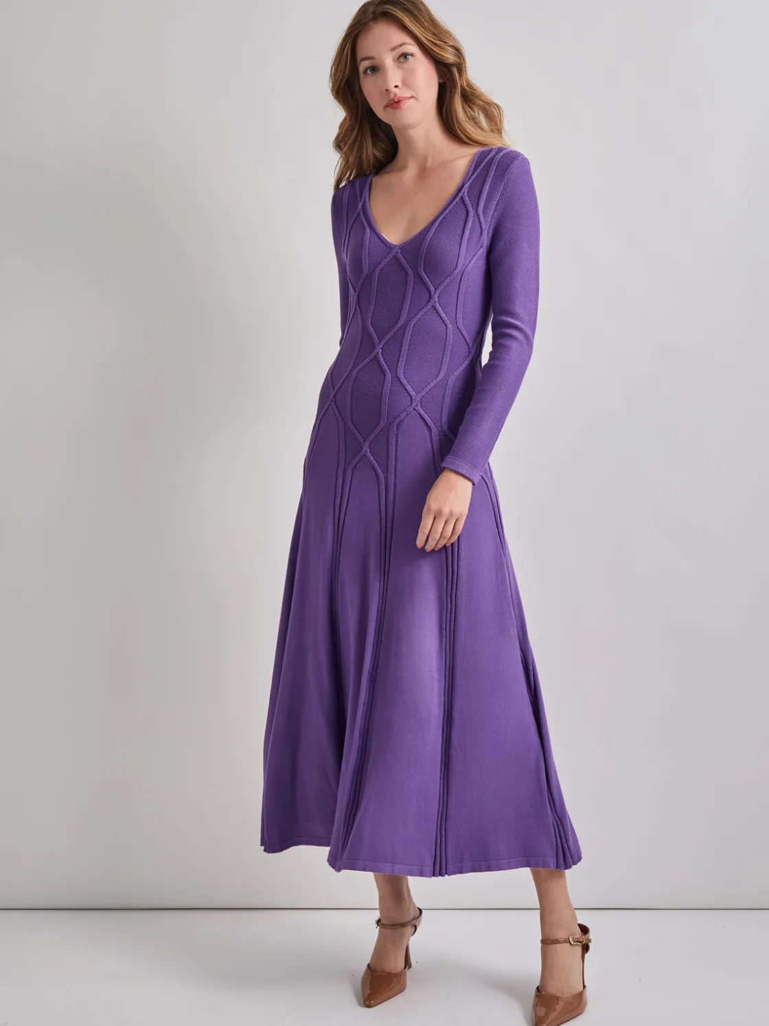 Misook Dresses|Fit-and-Flare Raised Geometric Recycled Knit Maxi Dress