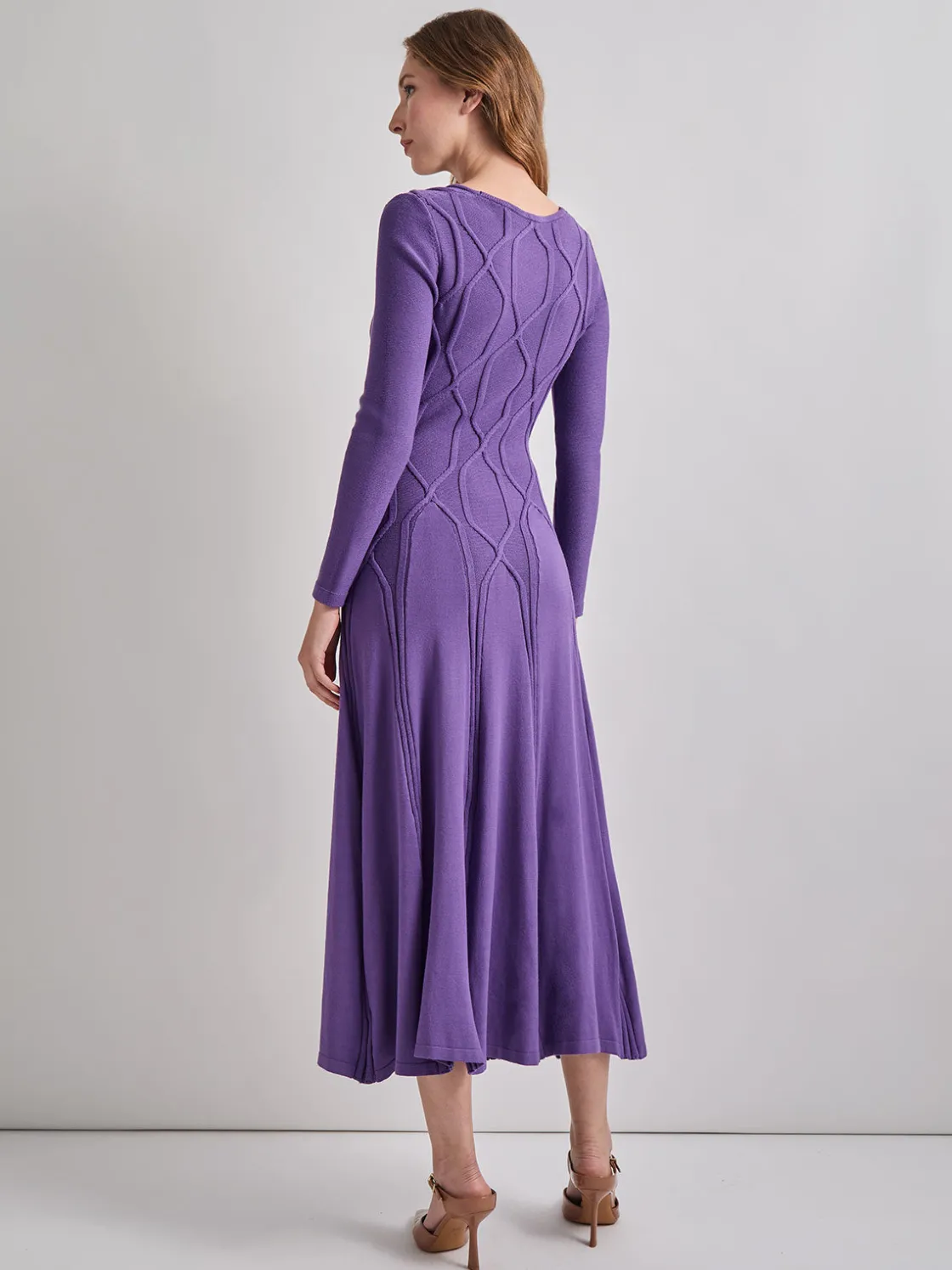 Misook Dresses|Fit-and-Flare Raised Geometric Recycled Knit Maxi Dress