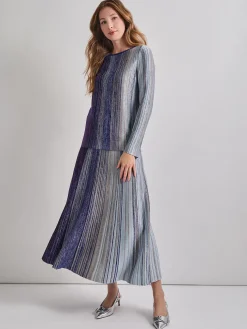 Misook Skirts|Flared Shimmer Lurex Knit Maxi Skirt