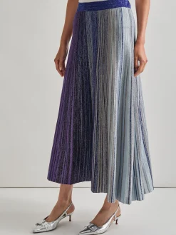 Misook Skirts|Flared Shimmer Lurex Knit Maxi Skirt