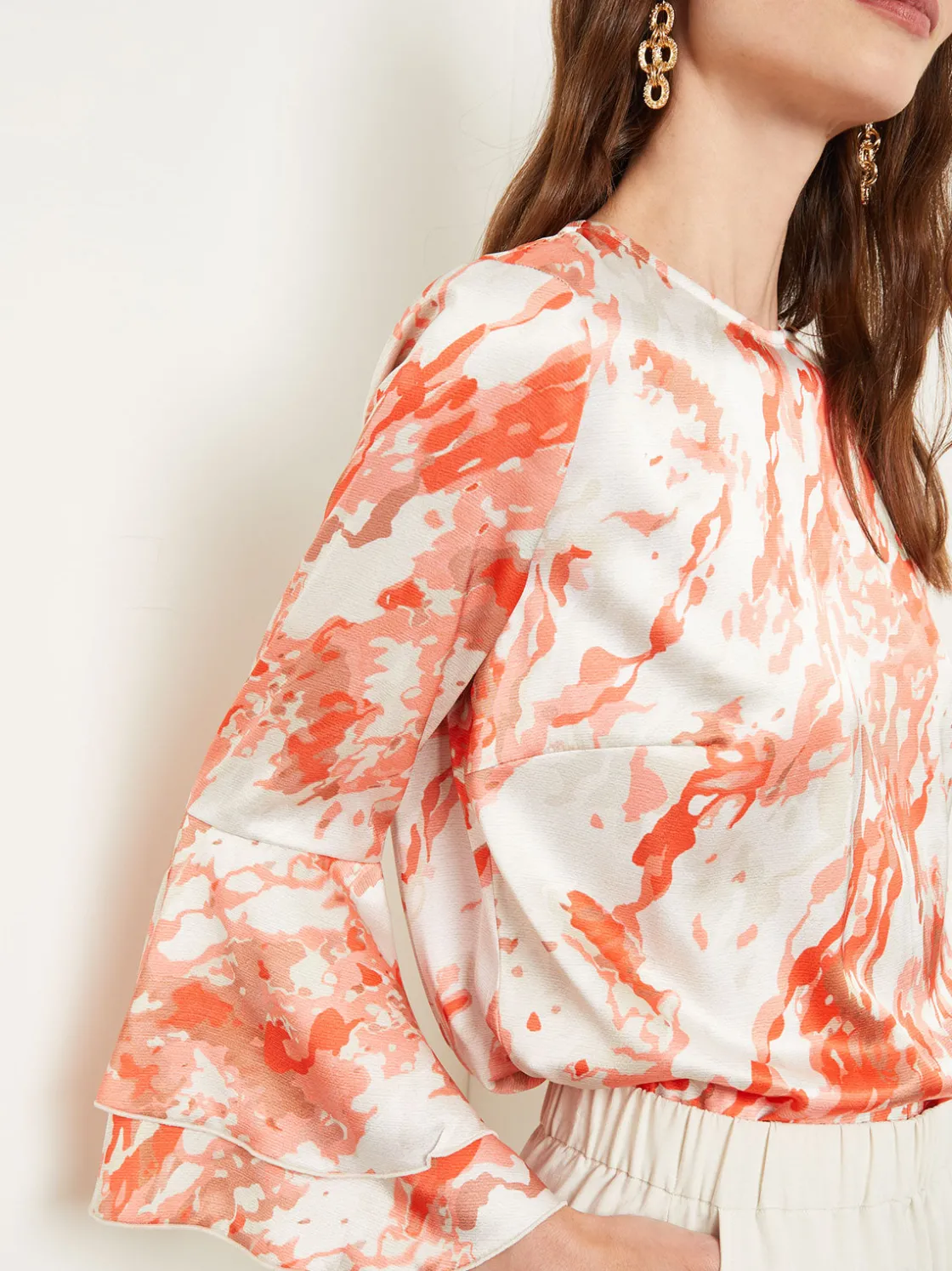 Misook Blouses & Shirts|Tops & Tees|Flounce Sleeve Blouse - Jewel Neck Print Crepe de Chine