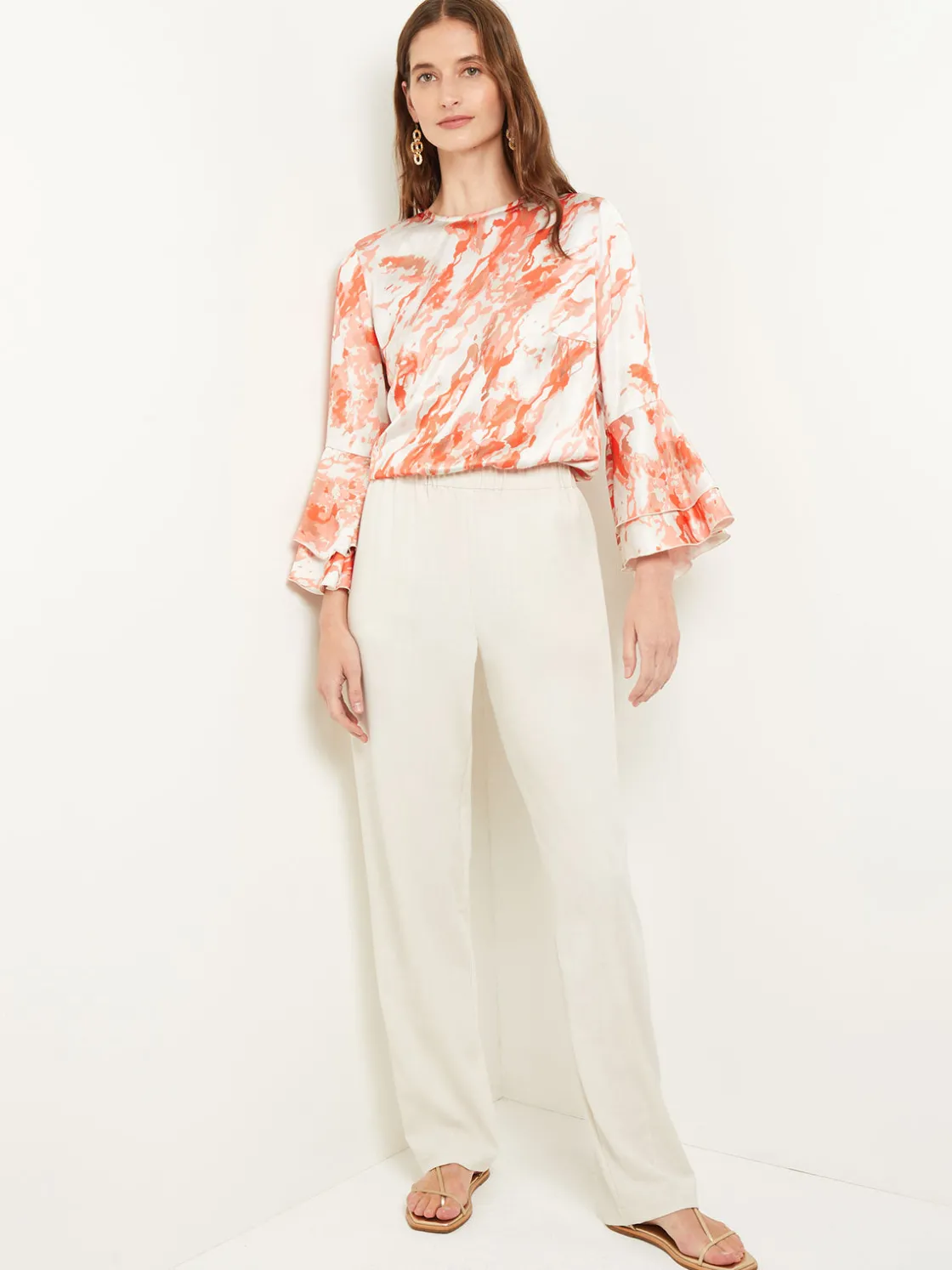 Misook Blouses & Shirts|Tops & Tees|Flounce Sleeve Blouse - Jewel Neck Print Crepe de Chine