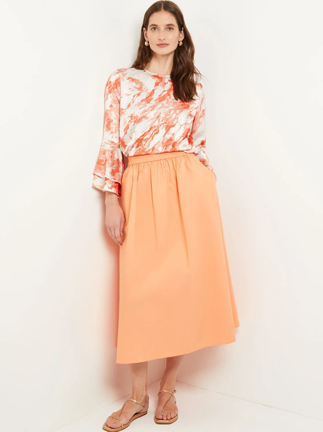 Misook Blouses & Shirts|Tops & Tees|Flounce Sleeve Blouse - Jewel Neck Print Crepe de Chine