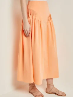 Misook Skirts|Godet Midi Skirt - Pleated Faux Cupro Silk