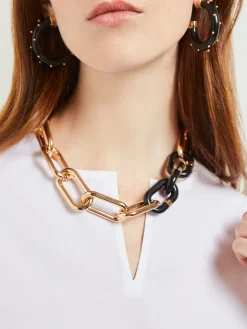 Misook Accessories|Necklaces|Gold & Black Resin Oval Link Necklace