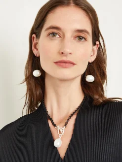 Misook Accessories|Necklaces|Handmade Black Rolo Link Toggle Necklace with Cotton Pearl Pendant