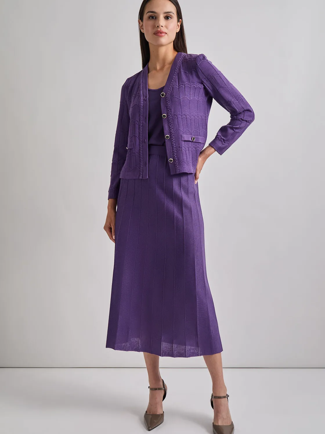 Misook Jackets & Coats|Heritage Fit Braided Trim Tonal Zig-Zag Knit Cardigan