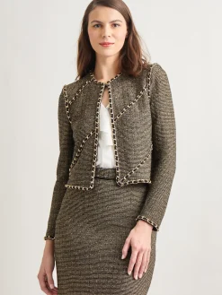 Misook Jackets & Coats|Heritage Fit Curbed Chain Trim Lurex Knit Jacket
