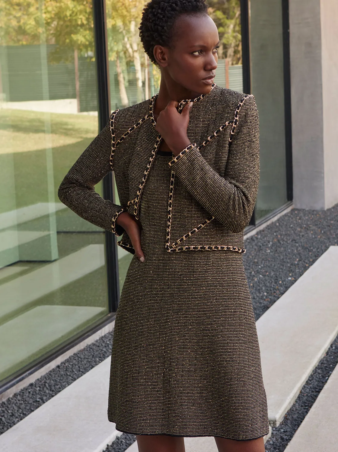 Misook Jackets & Coats|Heritage Fit Curbed Chain Trim Lurex Knit Jacket