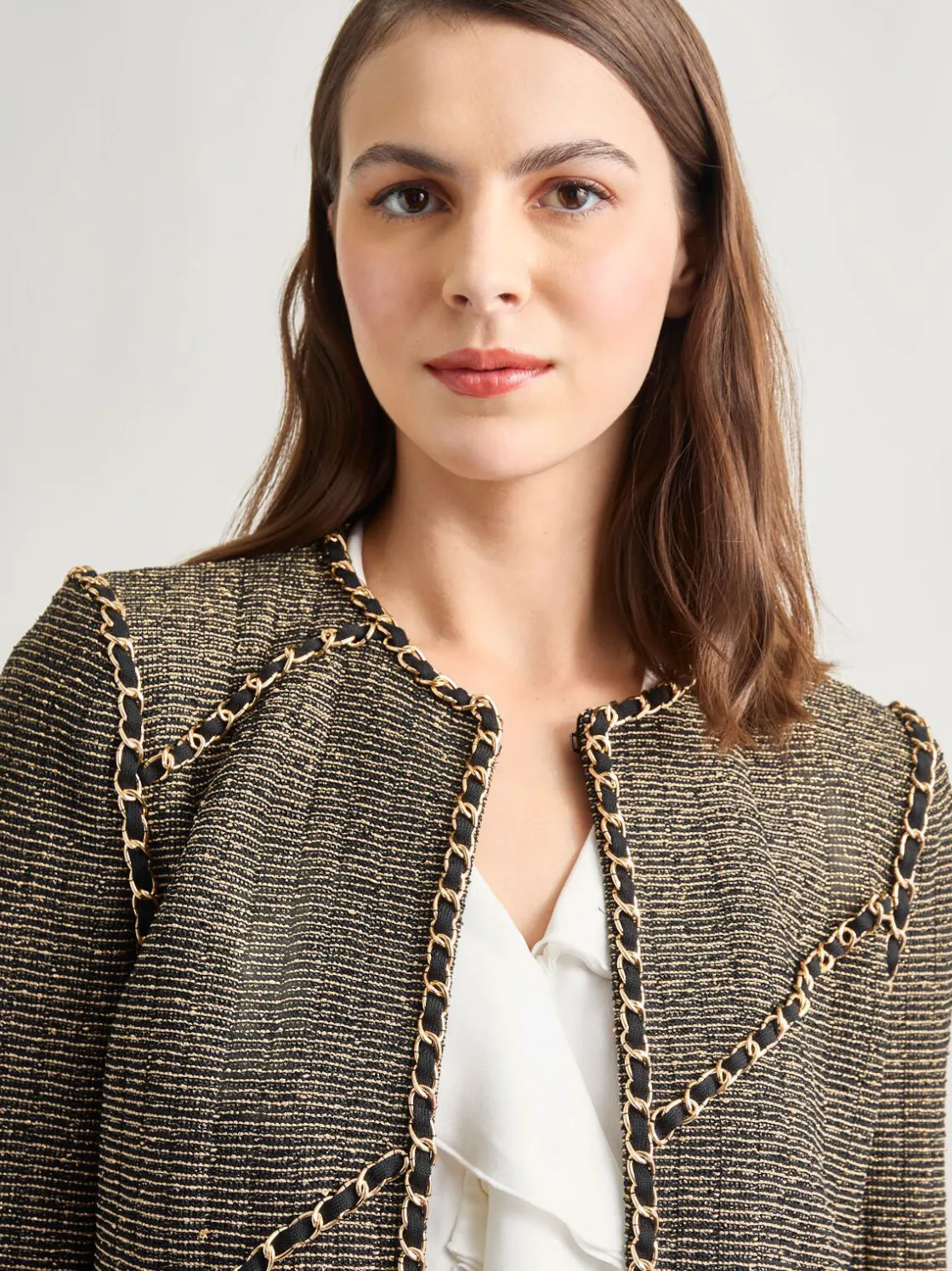 Misook Jackets & Coats|Heritage Fit Curbed Chain Trim Lurex Knit Jacket