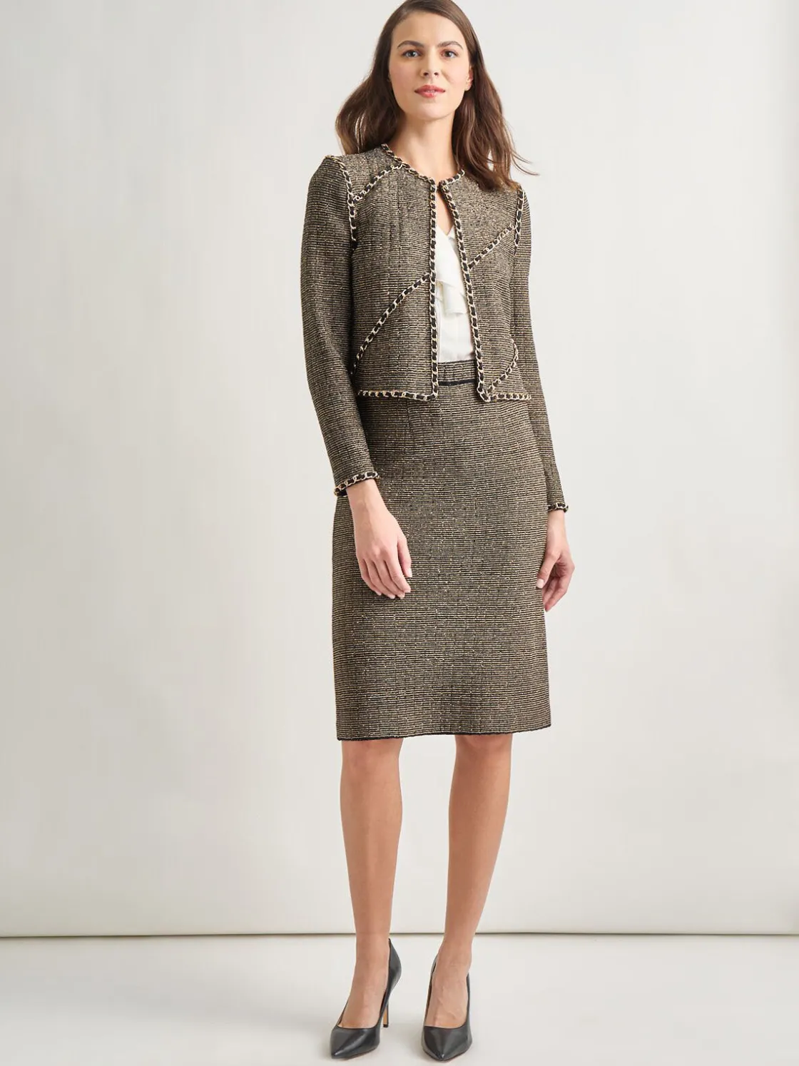 Misook Jackets & Coats|Heritage Fit Curbed Chain Trim Lurex Knit Jacket