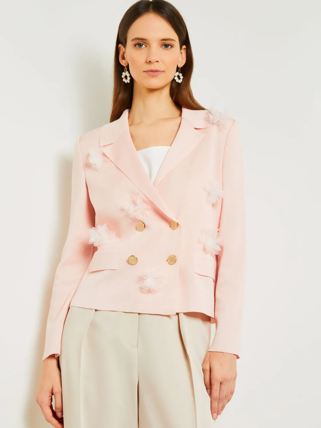 Misook Jackets & Coats|Heritage Fit Double Breasted Jacket - Floral Applique Knit