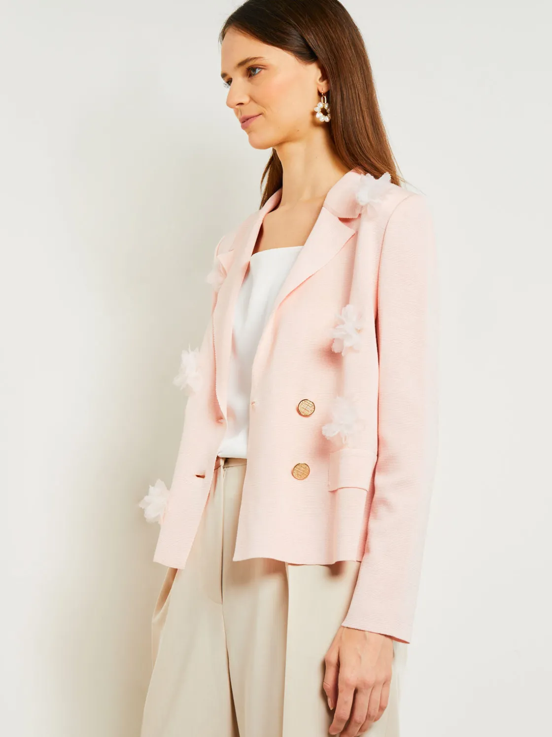 Misook Jackets & Coats|Heritage Fit Double Breasted Jacket - Floral Applique Knit