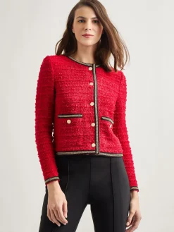 Misook Jackets & Coats|Heritage Fit Double Chain Trim Eyelash Knit Jacket