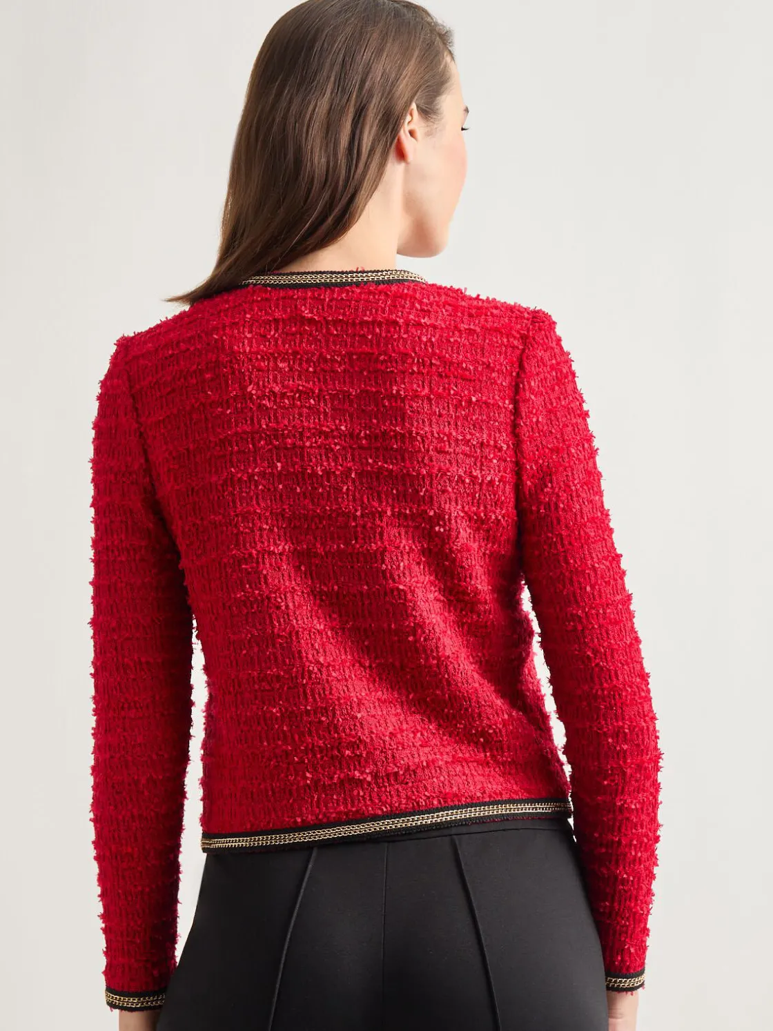 Misook Jackets & Coats|Heritage Fit Double Chain Trim Eyelash Knit Jacket