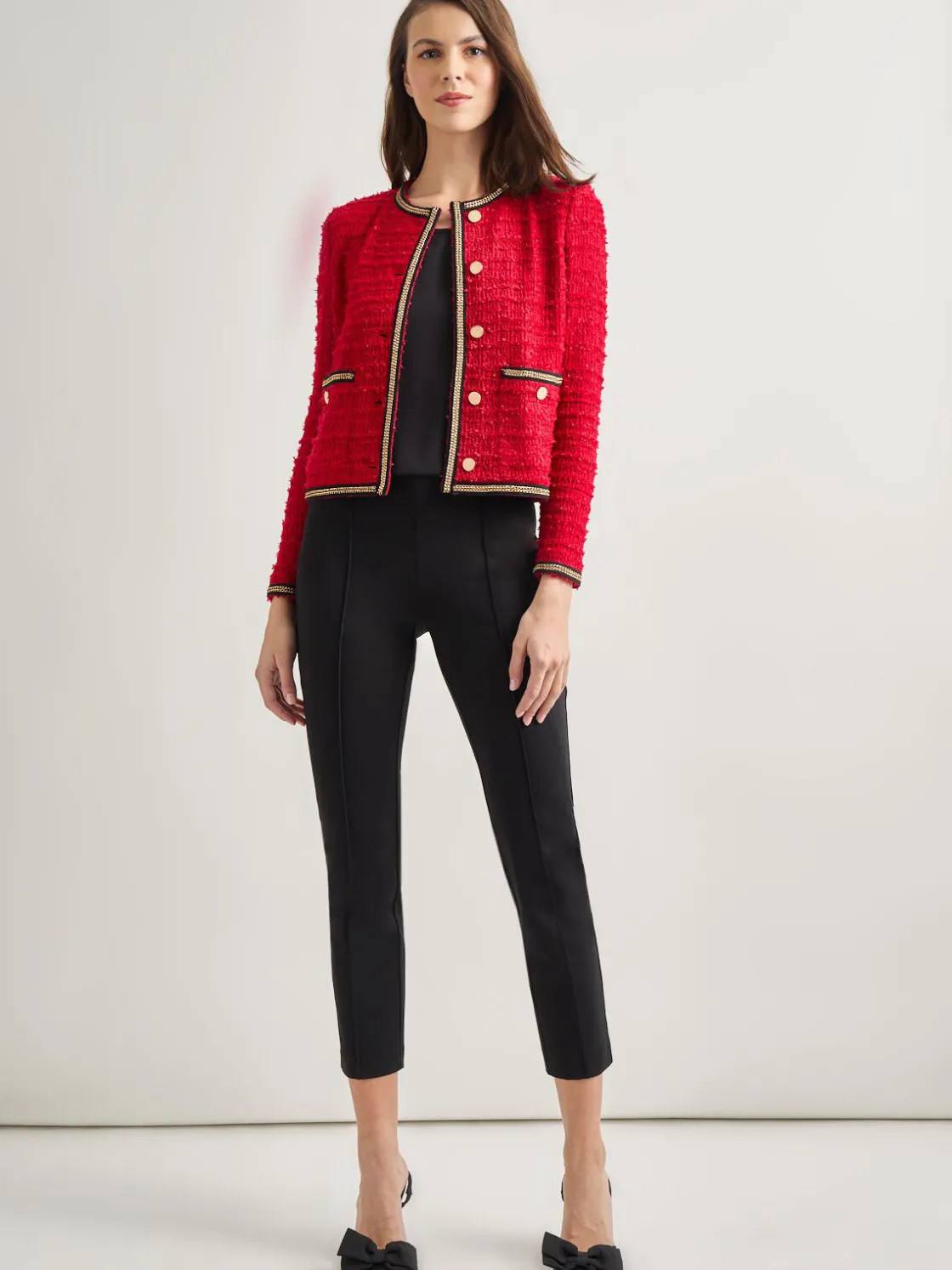Misook Jackets & Coats|Heritage Fit Double Chain Trim Eyelash Knit Jacket