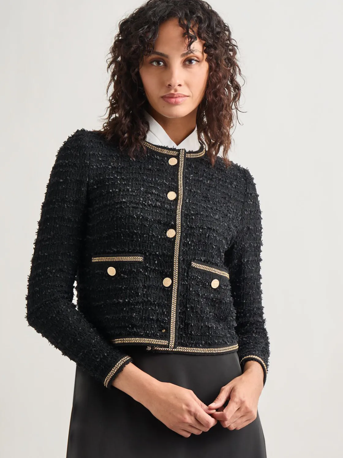 Misook Jackets & Coats|Heritage Fit Double Chain Trim Eyelash Knit Jacket