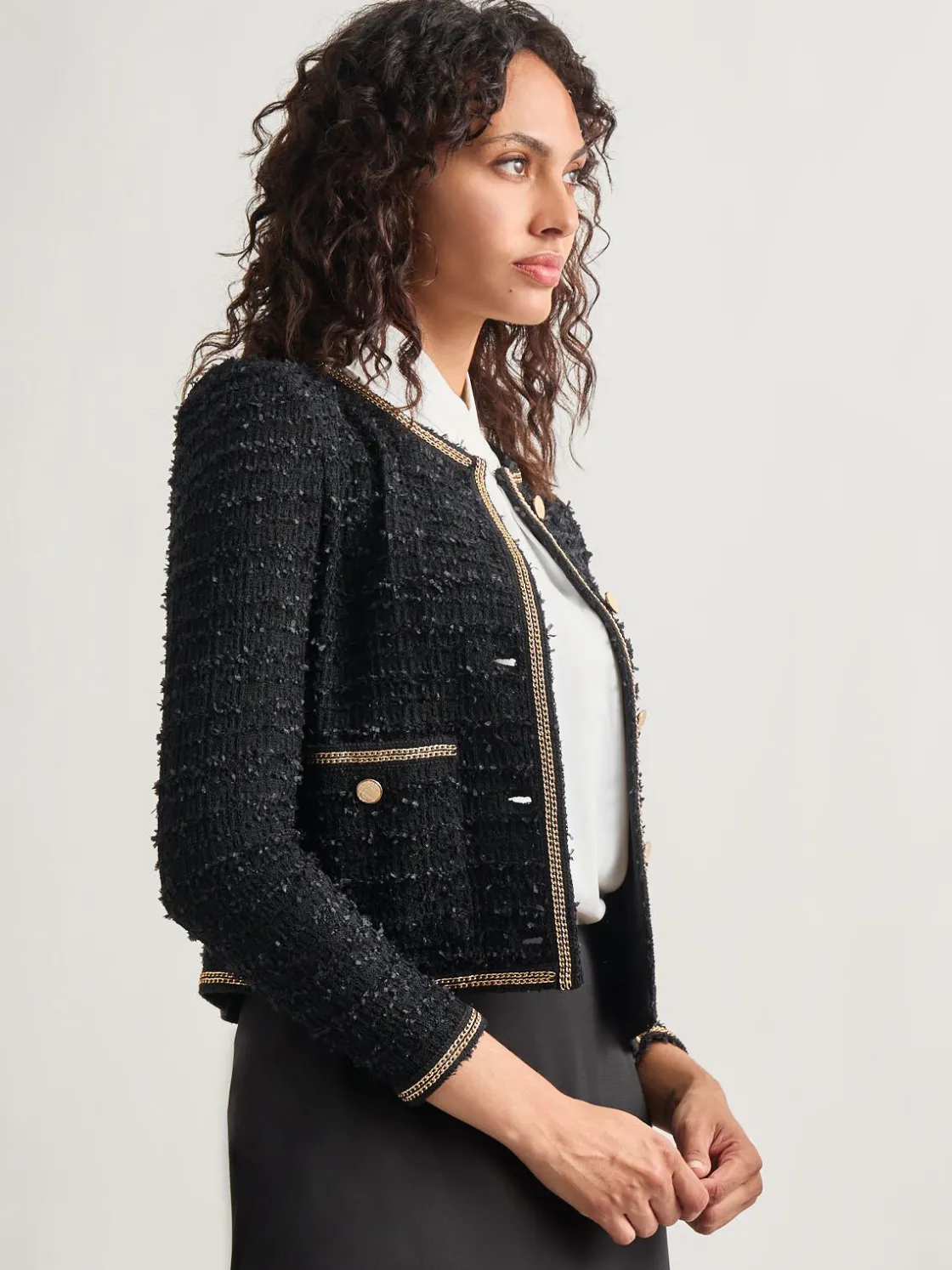 Misook Jackets & Coats|Heritage Fit Double Chain Trim Eyelash Knit Jacket