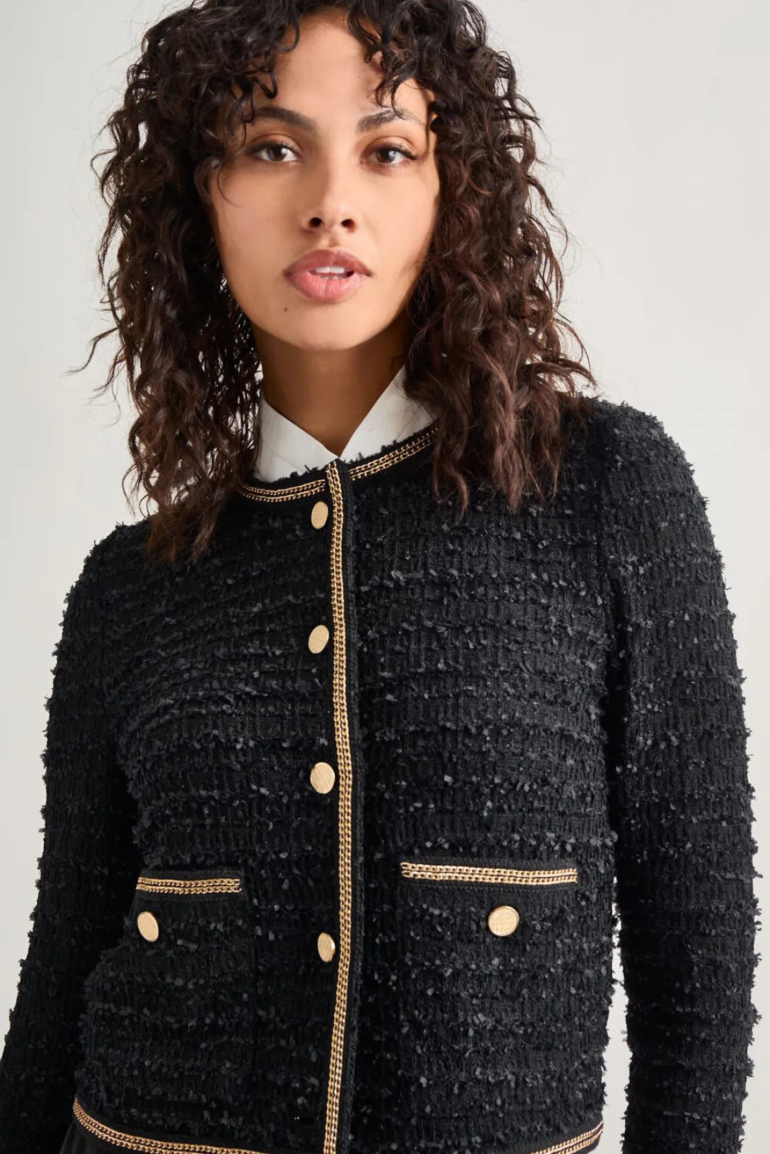 Misook Jackets & Coats|Heritage Fit Double Chain Trim Eyelash Knit Jacket