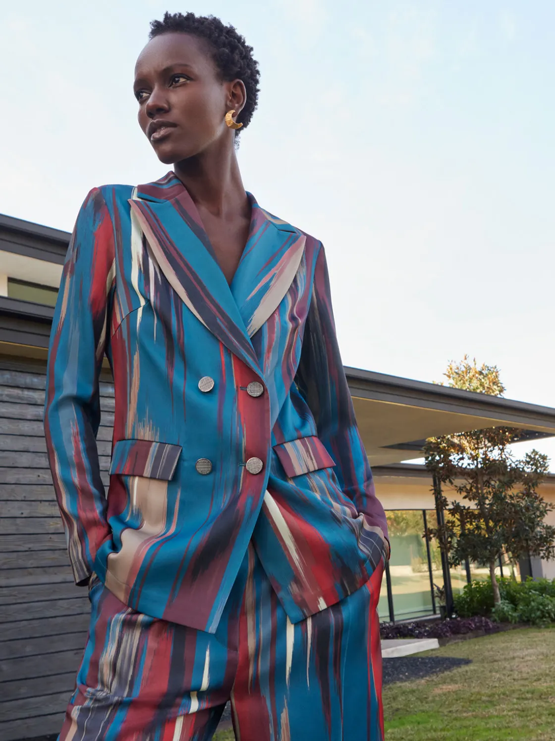 Misook Jackets & Coats|Heritage Fit Double-Breasted Brushstroke Woven Blazer