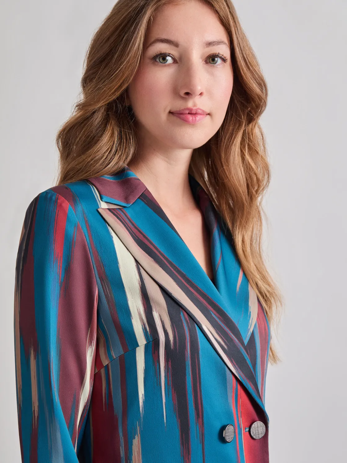 Misook Jackets & Coats|Heritage Fit Double-Breasted Brushstroke Woven Blazer