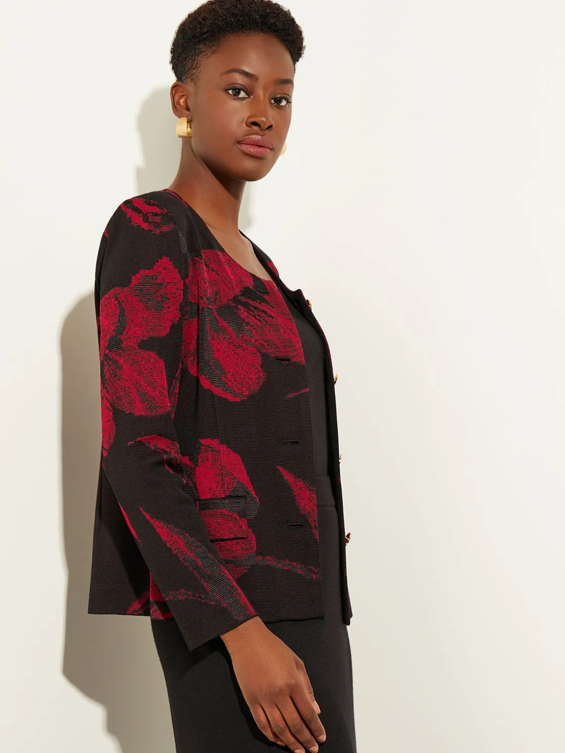 Misook Jackets & Coats|Heritage Fit Floral Button-Front Knit Jacket
