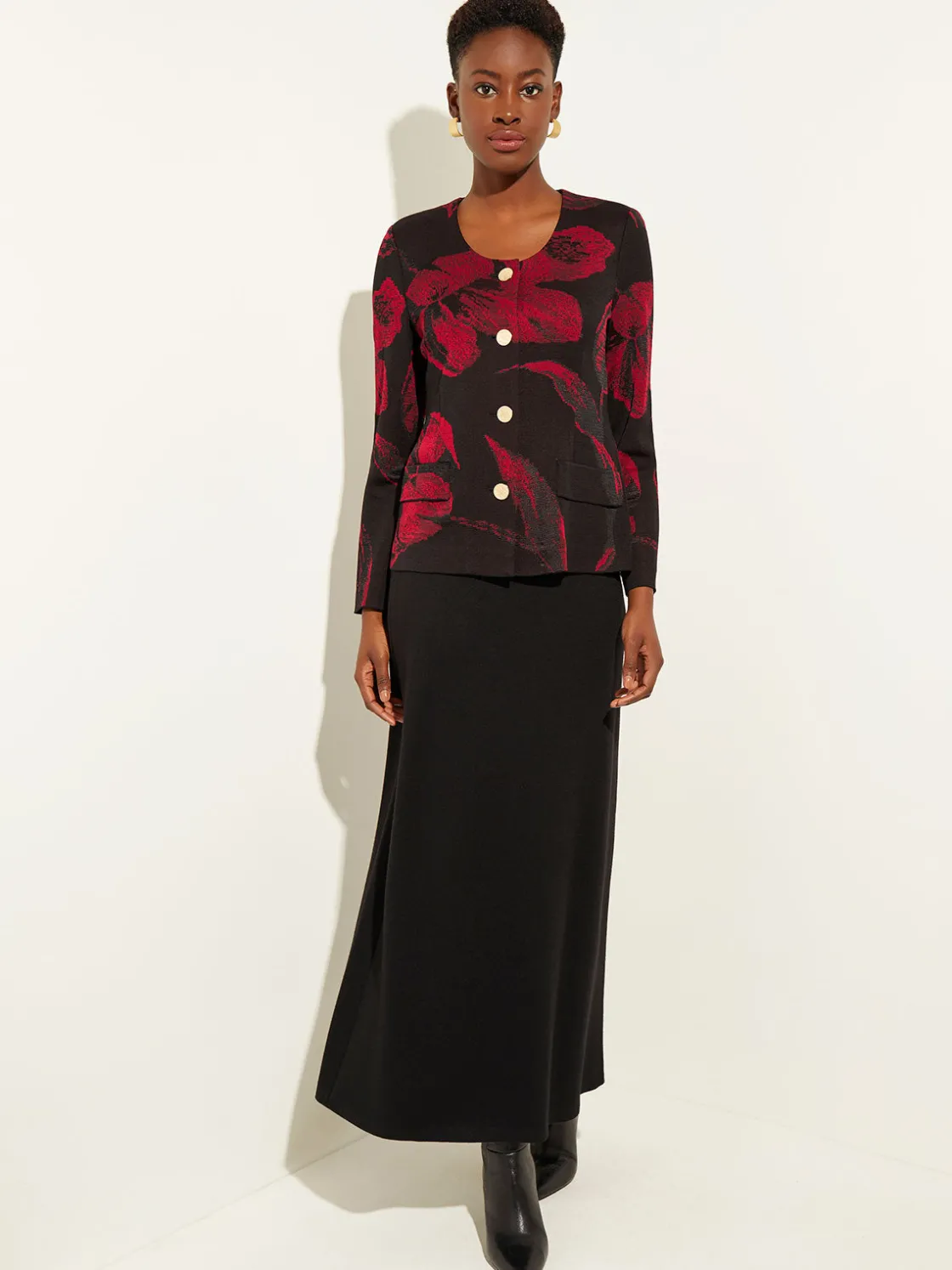 Misook Jackets & Coats|Heritage Fit Floral Button-Front Knit Jacket