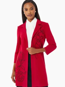 Misook Jackets & Coats|Heritage Fit Floral Embroidery Long Knit Jacket