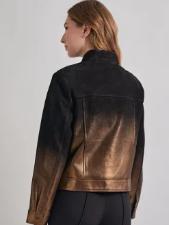 Misook Jackets & Coats|Heritage Fit Gold Ombre Suede Leather Trucker Jacket