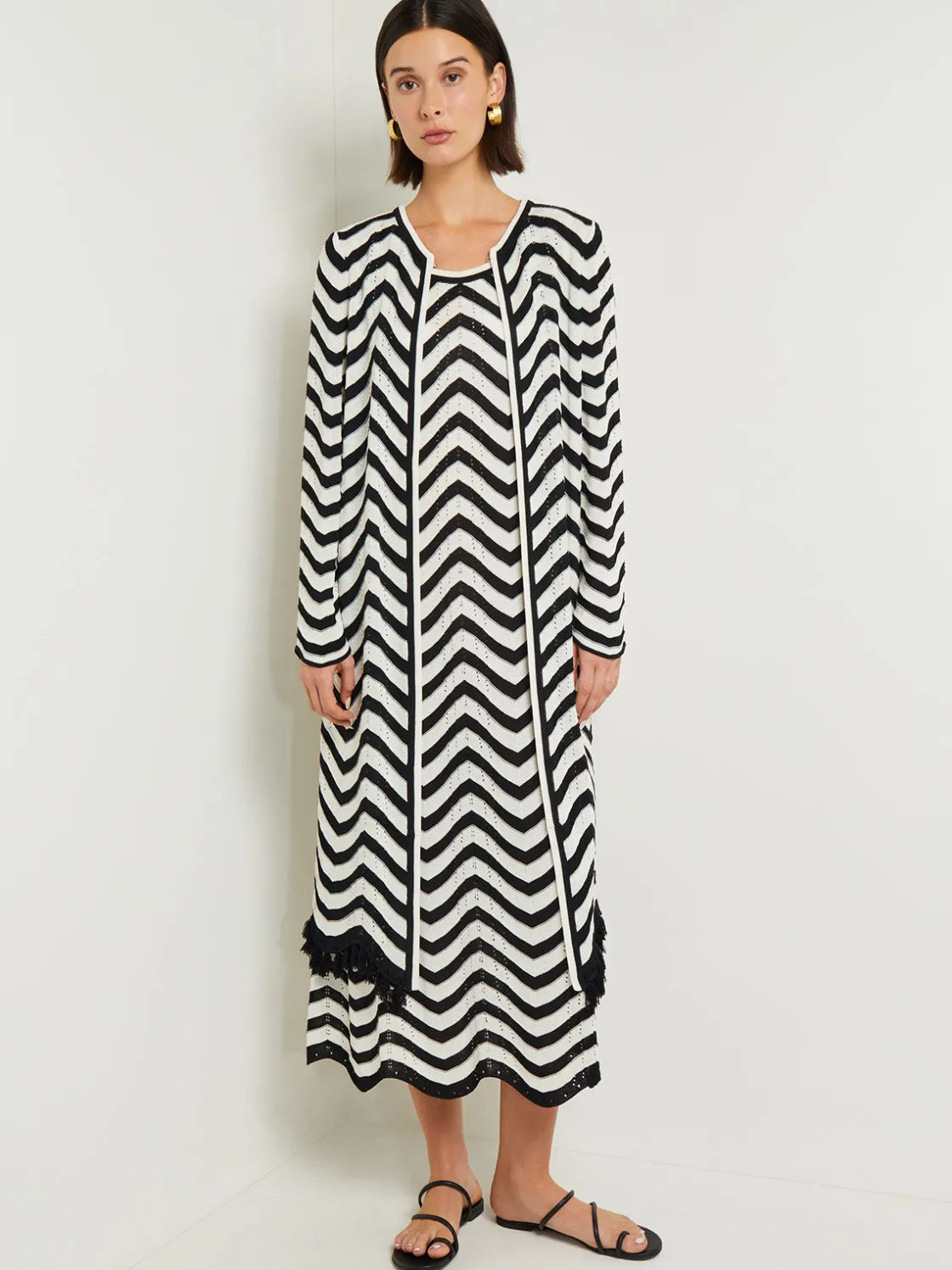 Misook Jackets & Coats|Heritage Fit Jacket - Chevron Fringe Trim Intarsia Knit