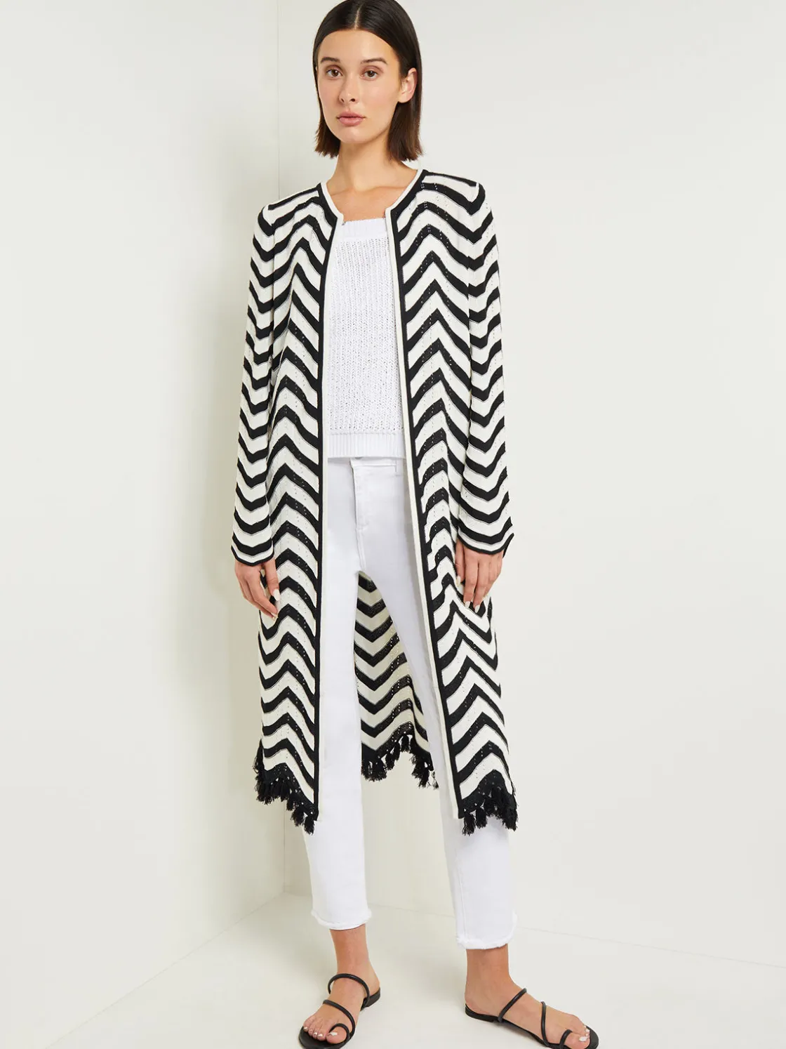 Misook Jackets & Coats|Heritage Fit Jacket - Chevron Fringe Trim Intarsia Knit