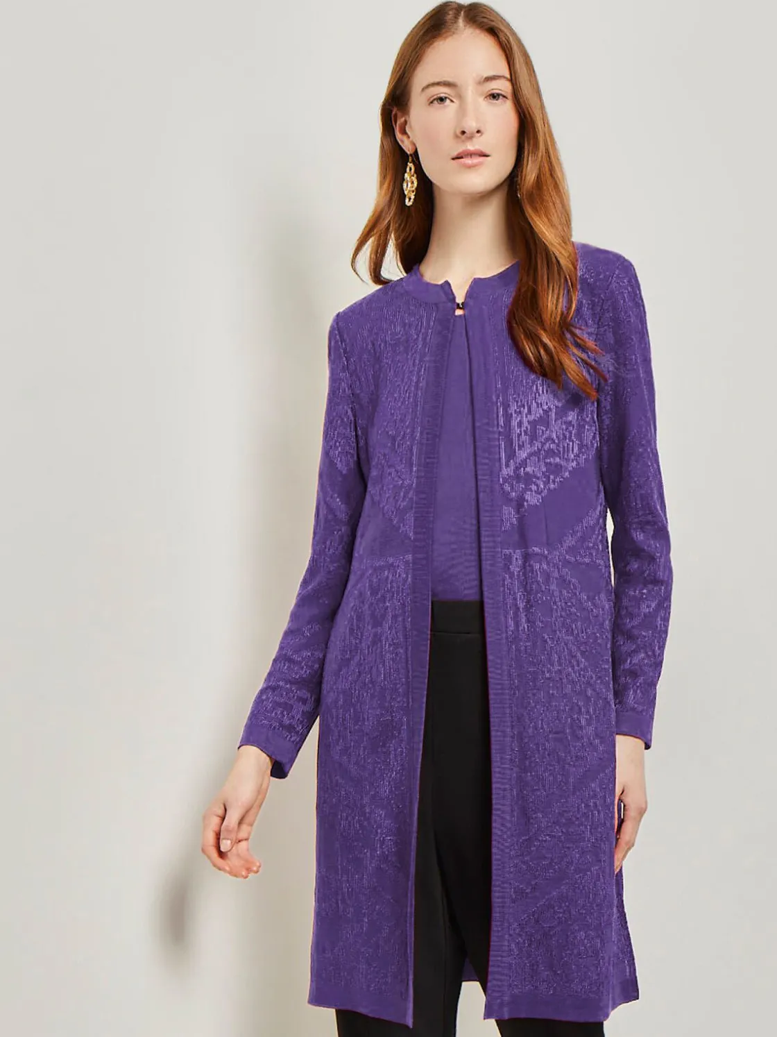 Misook Jackets & Coats|Heritage Fit Jewel Neck Jacquard Knit Jacket