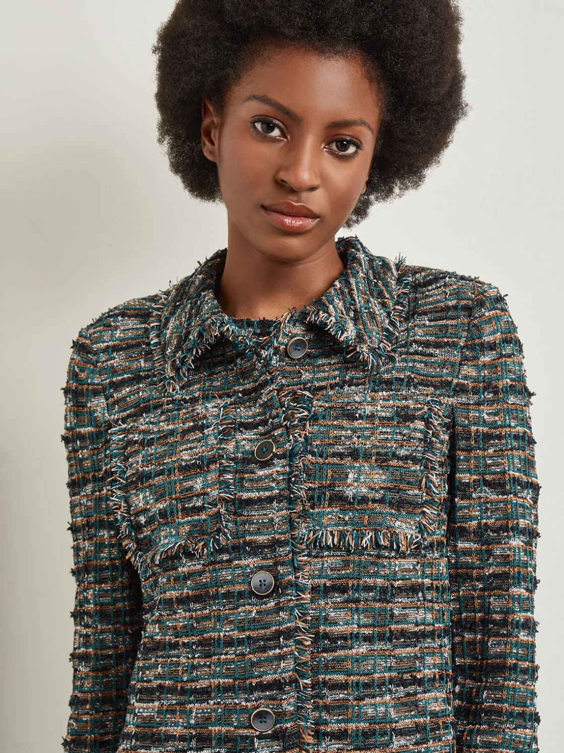 Misook Jackets & Coats|Heritage Fit Lapel Jacket - Fringe Trim Tweed Knit