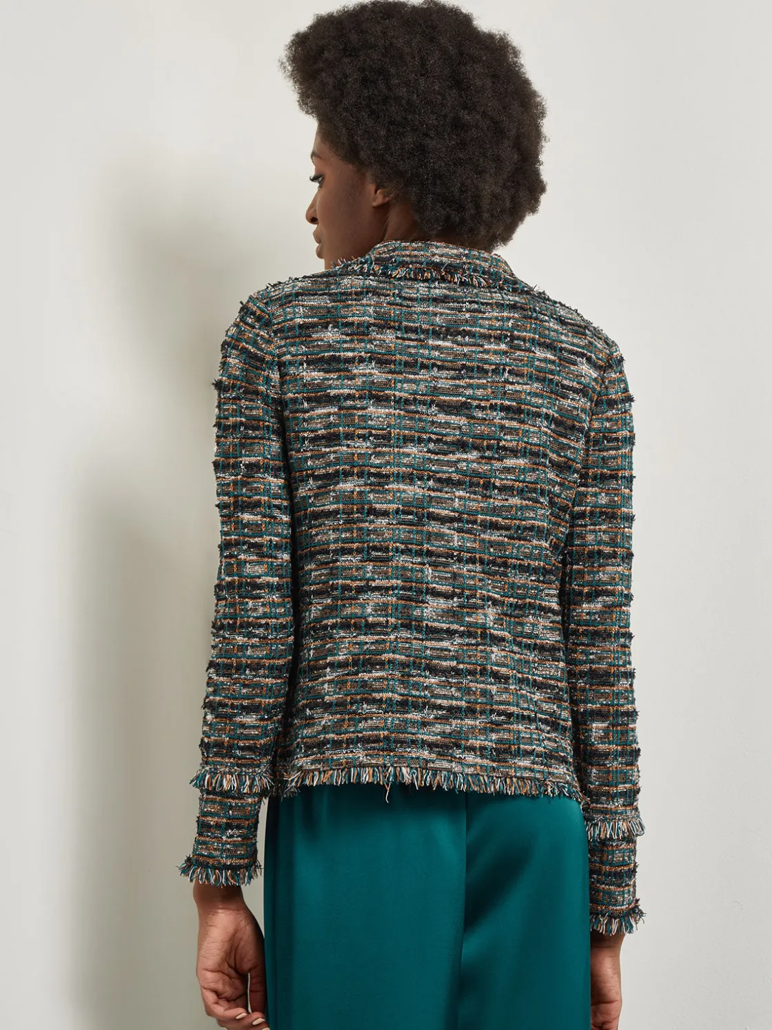 Misook Jackets & Coats|Heritage Fit Lapel Jacket - Fringe Trim Tweed Knit