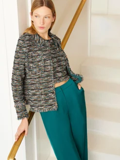 Misook Jackets & Coats|Heritage Fit Lapel Jacket - Fringe Trim Tweed Knit