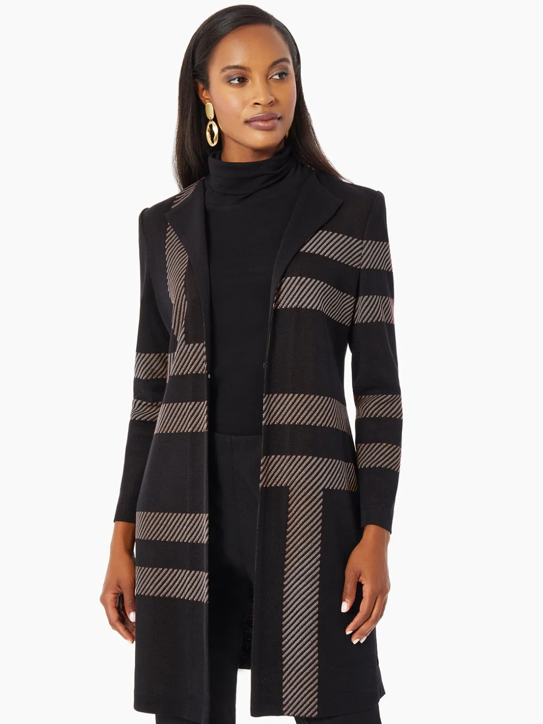 Misook Jackets & Coats|Heritage Fit Side Button Detail Graphic Pattern Knit Duster
