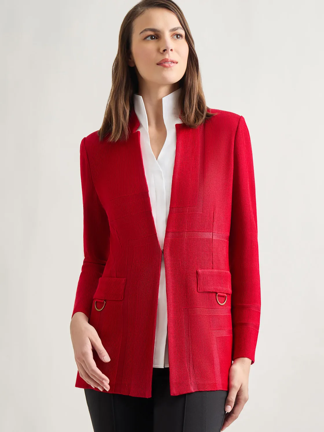Misook Jackets & Coats|Inverted Notch Collar Tailored Knit Jacket