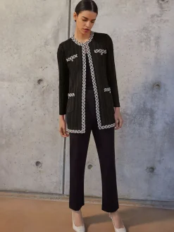 Misook Jackets & Coats|Jewel Neck Contrast Trim Cable Knit Jacket