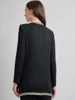 Misook Jackets & Coats|Jewel Neck Contrast Trim Cable Knit Jacket