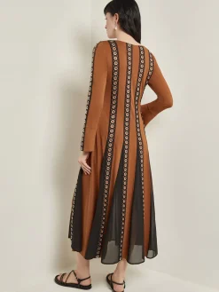 Misook Dresses|Maxi A-Line Dress - Sheer Panel Soft Knit