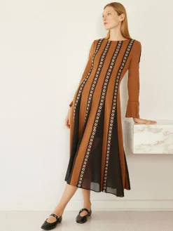 Misook Dresses|Maxi A-Line Dress - Sheer Panel Soft Knit