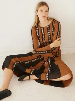 Misook Dresses|Maxi A-Line Dress - Sheer Panel Soft Knit